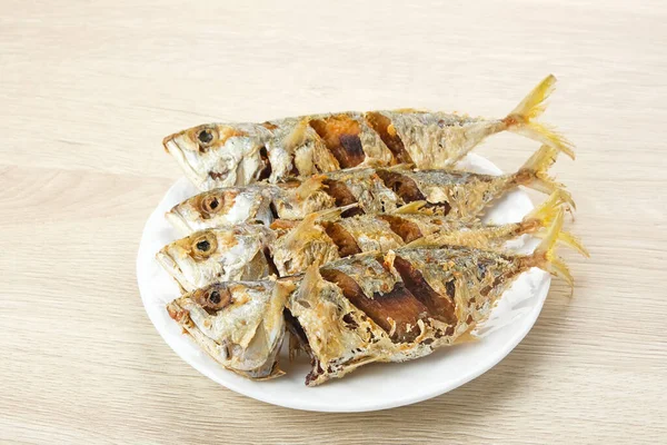 Ikan Kembung Goreng Fried Mackerel Fish Served White Plate Copy — Stock Photo, Image