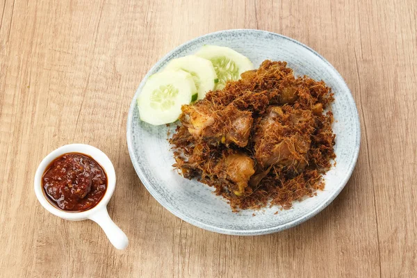 Ayam Goreng Lengkuas Fried Chicken Cooked Spices Sprinkled Grated Galangal — Stock Photo, Image