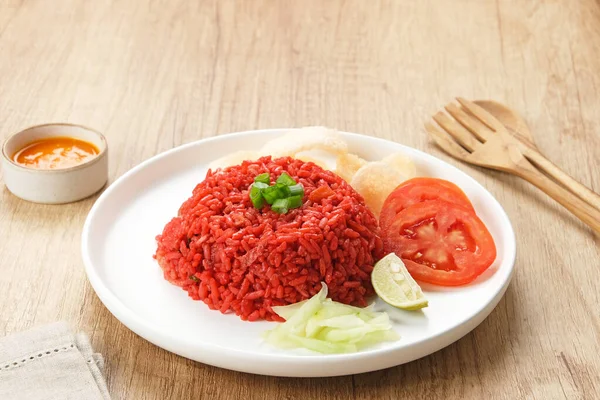 Nasi Goreng Merah Traditional Food Makassar Indonesia Fried Rice Tomato — Stock Photo, Image