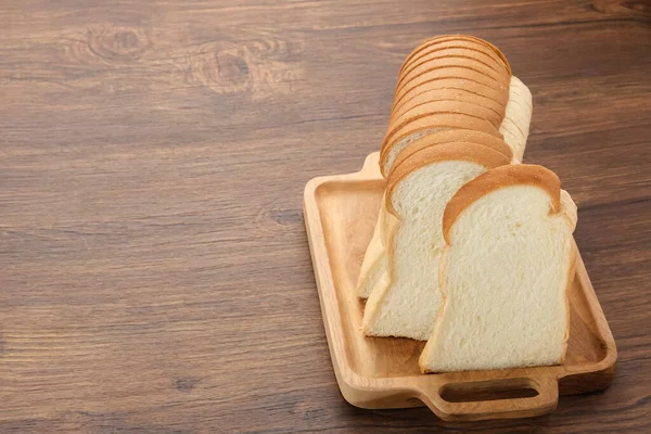 Sliced Loaf White Bread Wooden Tray — Stock Photo, Image