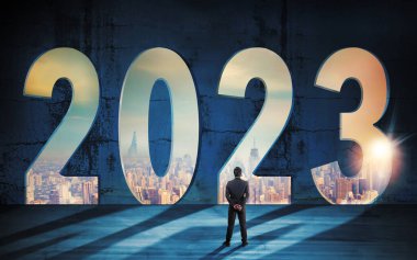 Young Businessman Standing Looking At Success In 2023 clipart