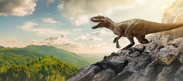 Dinosaurier Auf Dem Gipfel Des Bergmassivs Stockfoto