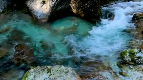 Krajobraz Alpejski Kanionem Strumieniem Turkusową Wodą — Wideo stockowe