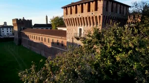 Flygdrönare Landskap Sforza Slott Galliate Italien — Stockvideo
