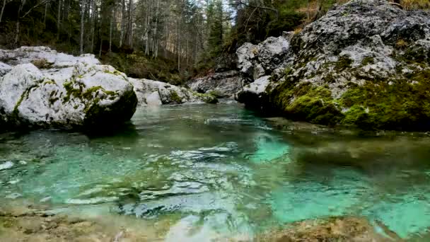 绿松石水在高山溪流上的景观 — 图库视频影像