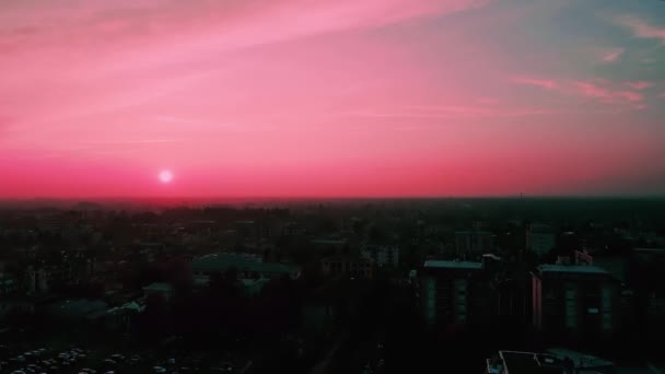 Drone Aereo Tramonto Rosso Sulla Città — Video Stock