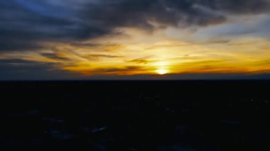 Aerial Drone - Sunset Landscape Above the City