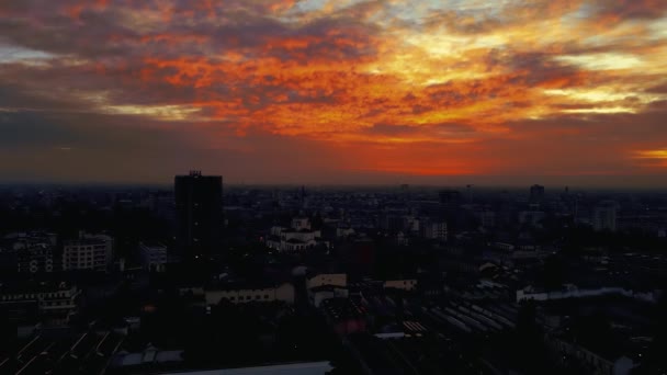 Luchtdrone Zonsondergang Panorama Een Noord Europese Stad — Stockvideo