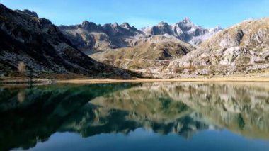 Aerial Drone - Summer Landscape on the Alpine Lake of Cornisello Italy
