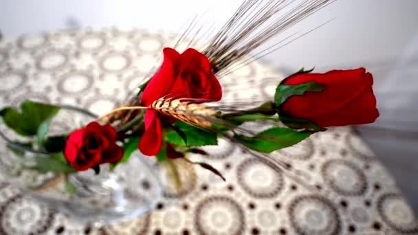 Natürmort Doğanın Güzelliği Kırmızı Bir Çiçek Buğday Kulağı — Stok video