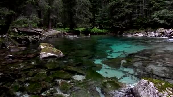 Αλπική Λίμνη Γαλαζοπράσινα Νερά Που Μοιάζει Κάτι Από Ένα Παραμύθι — Αρχείο Βίντεο