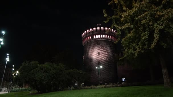 Zamek Sforza Nocy Podróż Czasie Między Murami Wieżami — Wideo stockowe
