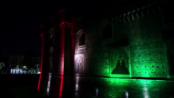Nattscener Kvällslandskap Sforza Slott Milano — Stockvideo