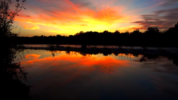 Herbstlicher Sonnenuntergang Eine Farbexplosion Auf Dem Fluss — Stockvideo