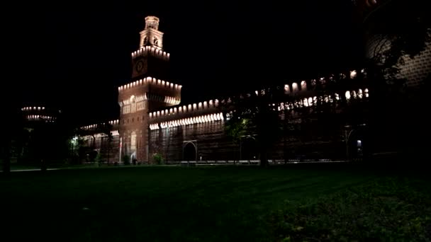 Escenas Nocturnas Castillo Sforza Milán — Vídeo de stock