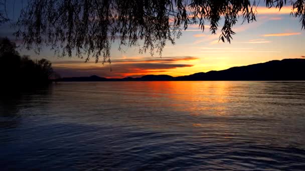 Осінній Захід Сонця Пляжі Ароло Озеро Маджоре Італія — стокове відео