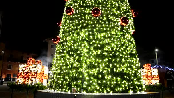 Scènes Nocturnes Arbre Noël Dans Village Des Dolomites — Video