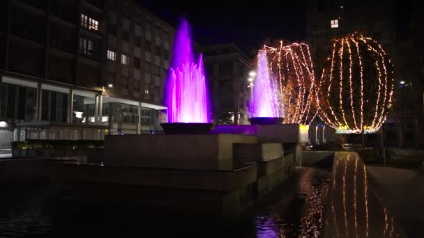 Scènes Nuit Fontaine Noël Dans Ville — Video