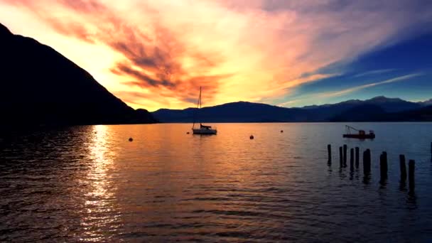 Захід Сонця Кастельвескані Озеро Маджоре Італія — стокове відео
