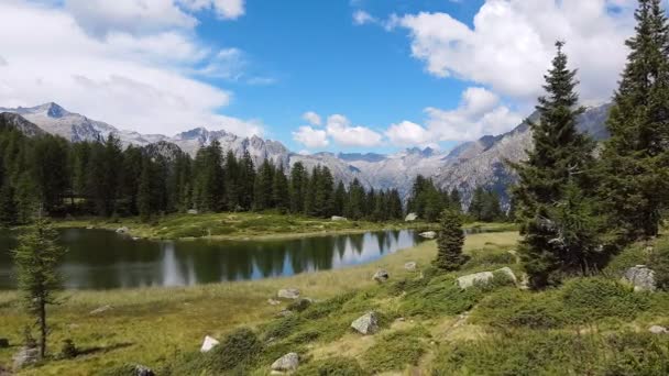Drone Aéreo Paisagem Verão Sobre Lago Alpino — Vídeo de Stock