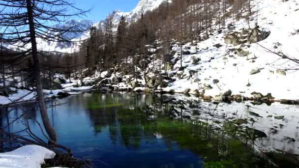 Alpe Devero Daki Kış Manzarası Cadılar Gölü — Stok video