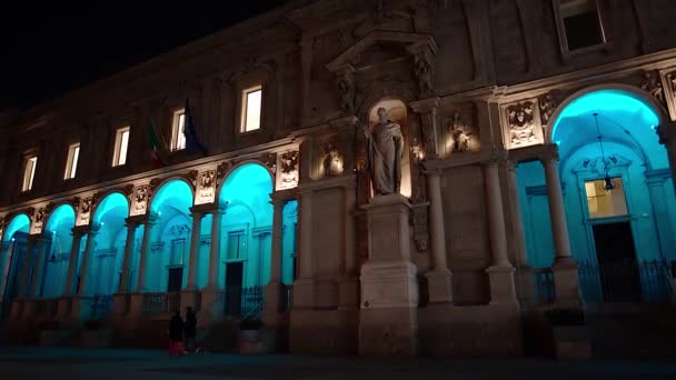 Gece Sahneleri Milano Piazza Dei Mercanti — Stok video