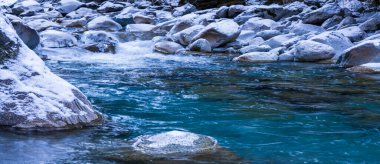 Spectacular winter landscape on a Dolomite stream clipart