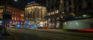  Night Landscapes - Tram in via degli Orefici in Milan Italy on 01-25-2025 clipart