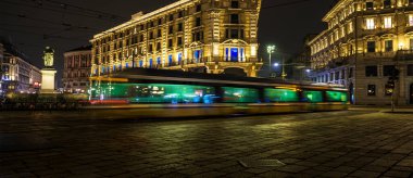  Nightscapes - Tram in Piazza Duomo in Milan Italy on 01-25-2025 clipart