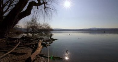 Varese Gölü 'nün sabah manzarası