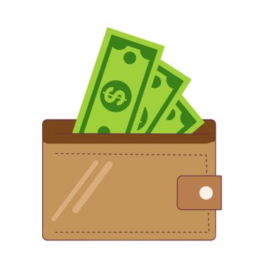 Para vektörü illüstrasyonlu cüzdan şeffaf arkaplanda izole