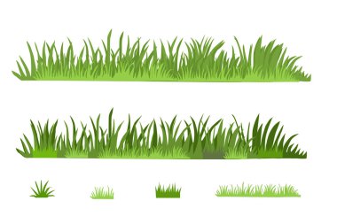 Şeffaf bir arkaplan üzerinde Yeşil Çimen Sınırları ve İzole Çimen Tasarımı Eko ve Organik Logo Elementleri Vektör kümesi