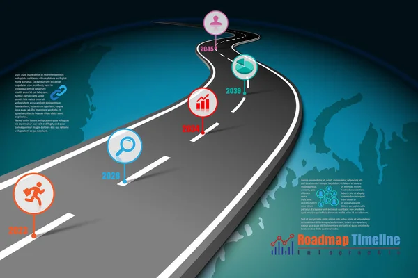 Business Roadmap Tidslinje Infografik Verden Baggrund Skabelon Med Pejlemærker Designet – Stock-vektor