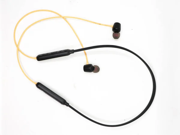 Wireless Bluetooth Earphones Neckband Isolated White Background — Stock Photo, Image