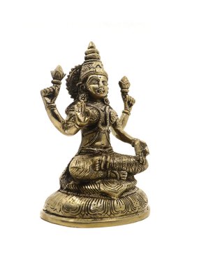 Hindu tanrıça lakshmi antika bronz heykel el yapımı beyaz arka planda izole detaylar