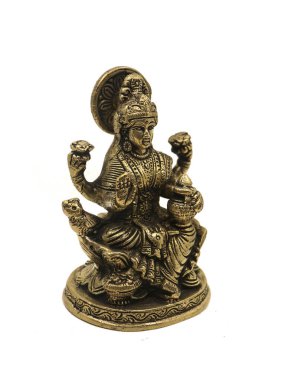 Hindu tanrıça lakshmi antika bronz heykel el yapımı beyaz arka planda izole detaylar