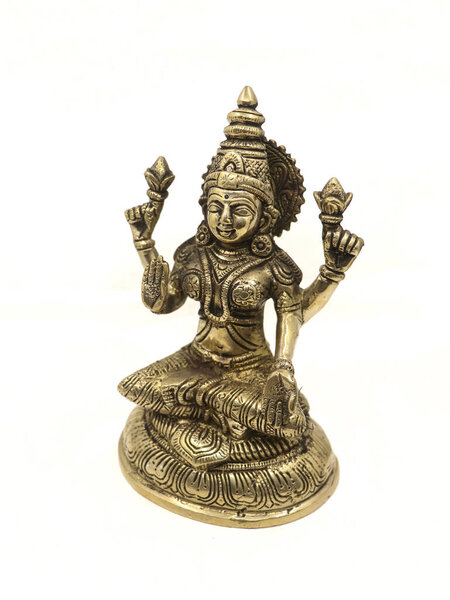 hindu goddess lakshmi antique bronze statue handcrafted with details isolated in a white background