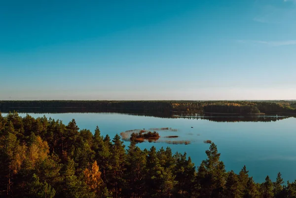 Top View Island Lake Baltieji Lakajai Labanoras Regional Park Lithuania — Stock Photo, Image