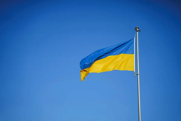 Жовто Синій Прапор України Вітрі Проти Фону Безхмарного Неба — стокове фото