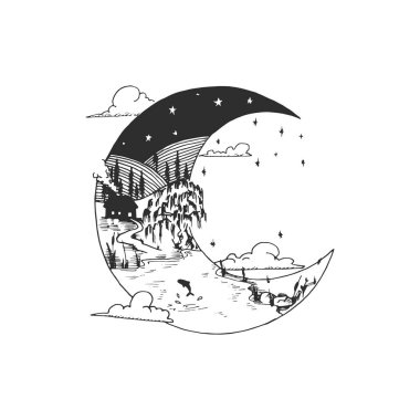 Güzel el çizimi manzara tasarımı