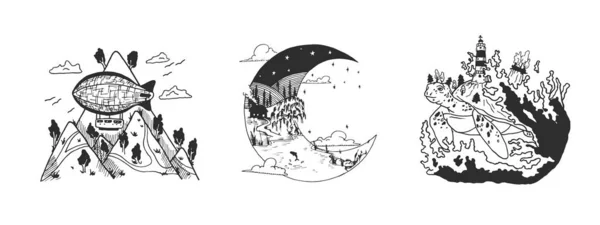 Krásný Ručně Kreslené Krajiny Ilustrace — Stockový vektor