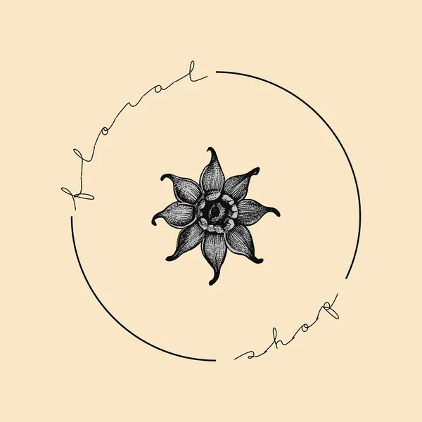Прекрасний Намальований Векторний Квітковий Логотип — стоковий вектор