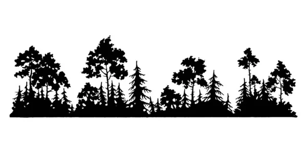 Krásná Ručně Kreslená Lesní Silueta Lesní Design — Stockový vektor