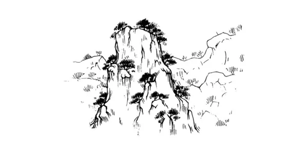 Όμορφο Χέρι Ζωγραφισμένα Βουνά Εικονογράφηση Βουνό Σχεδιασμό — Διανυσματικό Αρχείο
