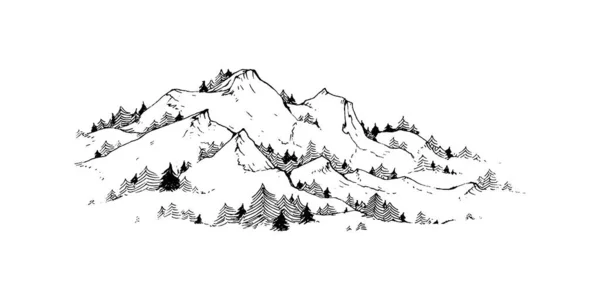 Piękne Ręcznie Rysowane Góry Ilustracja Projekt Górski — Wektor stockowy