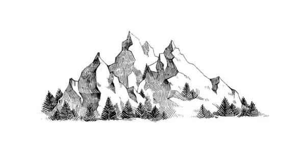 Krásný Ručně Kreslené Hory Ilustrace Horský Design — Stockový vektor