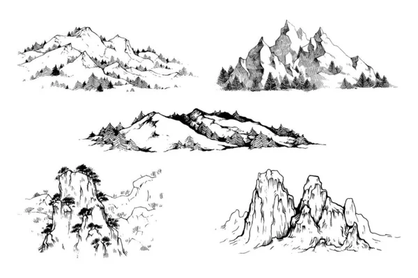 Hermosas Montañas Dibujadas Mano Ilustración Diseño Montaña — Vector de stock