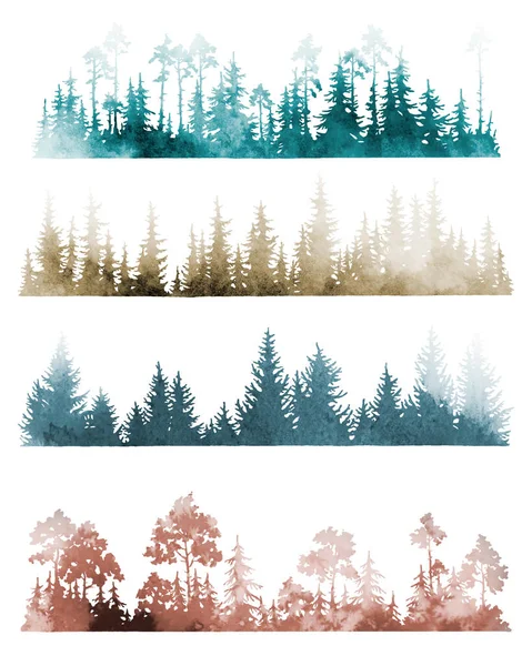 Bella Silhouette Foresta Disegnata Mano Disegno Della Foresta — Vettoriale Stock