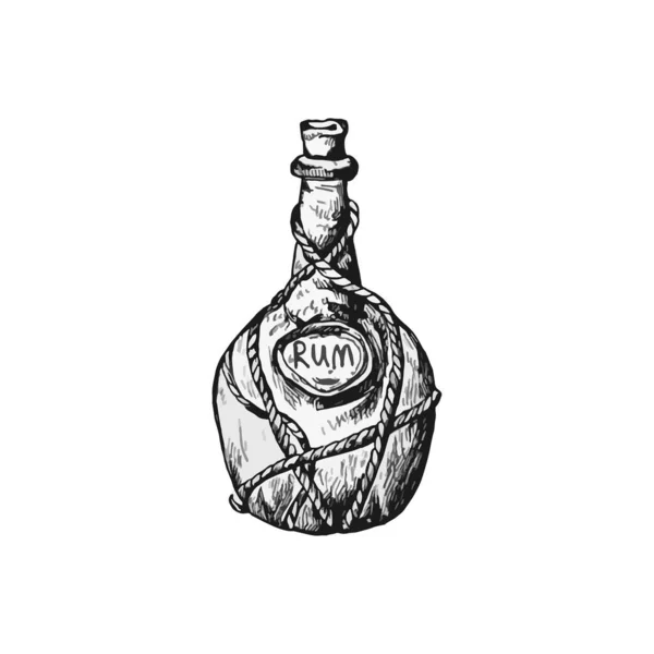 Hermosa Botella Ron Dibujado Mano Ilustración Diseño Dibujo Ron — Archivo Imágenes Vectoriales