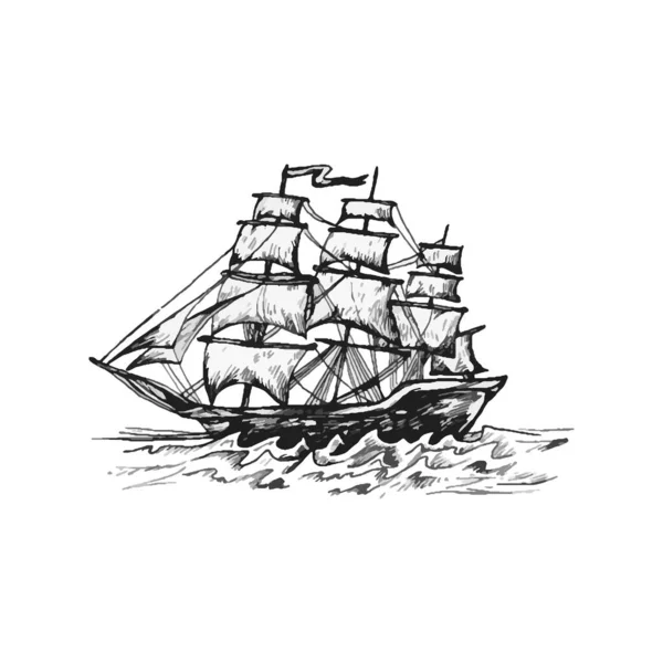 Handgezeichnete Segelschiff Illustration Segelschiff Zeichnung Design — Stockvektor